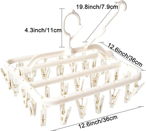 Miniatura 2 de Foshine Tendedero plegable con 32 clips de secado a prueba de viento, gancho para ropa interior, clip de plástico para ropa interior para calcetines