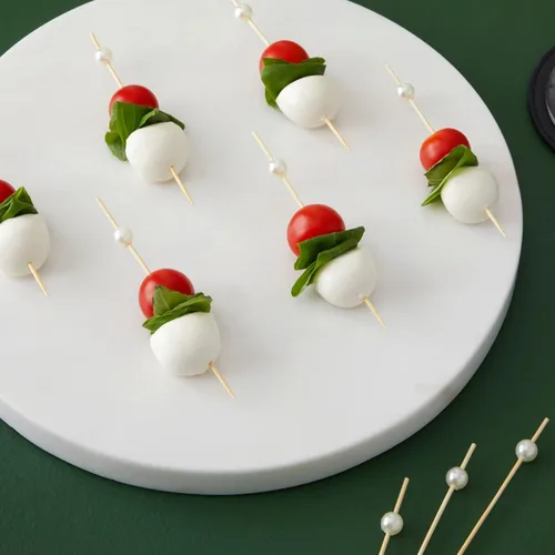 Miniatura 3 de Okuna Outpost Palillos de dientes para aperitivos, 4.7 pulgadas, perla blanca, 150 unidades, brochetas de bambú para selecciones de cóctel