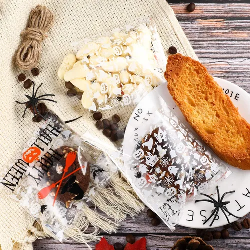 Miniatura 7 de 100 bolsas de golosinas de Halloween, bolsas transparentes autoadhesivas para caramelos, bolsas de plástico de celofán para galletas para recuerdos