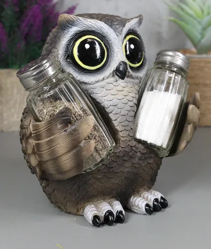 Miniatura 8 de Ebros Gift Whimsical Owlet Baby Owl con grandes ojos redondos de cristal, salero y pimentero, juego de figuras de exhibición de 6 pulgadas de alto