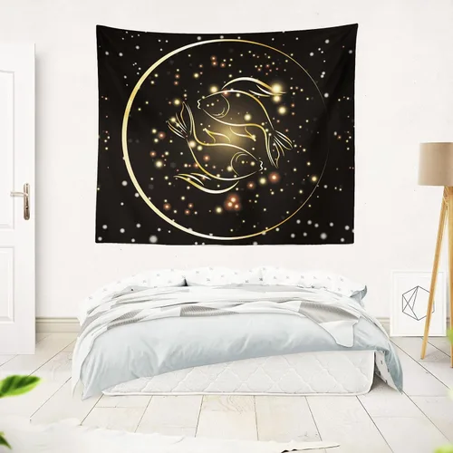 Miniatura 5 de Berkin Arts Tapiz decorativo con constelaciones doradas, signos del zodiaco, símbolos, iconos para colgar en la pared, telón de fondo estético