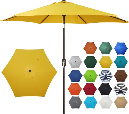 Miniatura 19 de Blissun sombrilla de patio de 7.5 pies, sombrilla de jardín, sombrilla de mercado al aire libre con botón de inclinación y manivela, gris oscuro