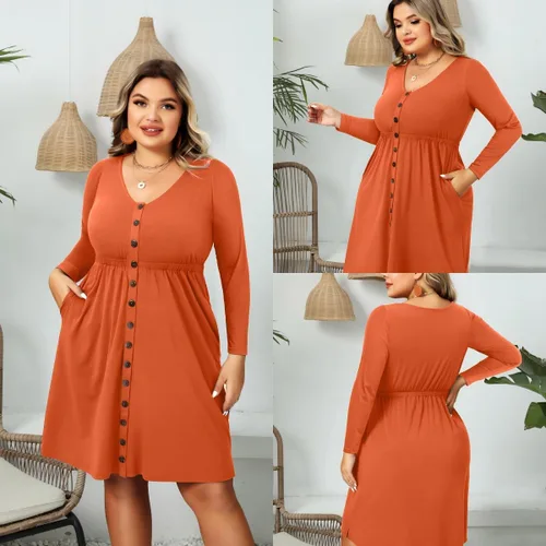 Miniatura 71 de Holipick Vestidos de verano para mujer, talla grande, casual, con bolsillos, acampanado, con botones, sin mangas, cuello en V
