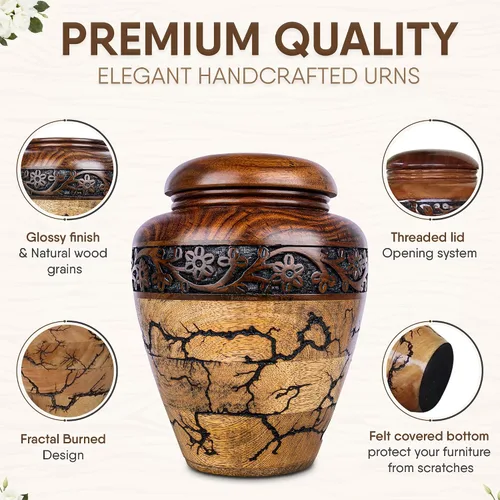 Miniatura 4 de Urna de Cremación para Cenizas Humanas Adultas Masculinas o Femeninas, Urna de Madera, Memorial Tallado a Mano, Urna Adulta Grande, Urna