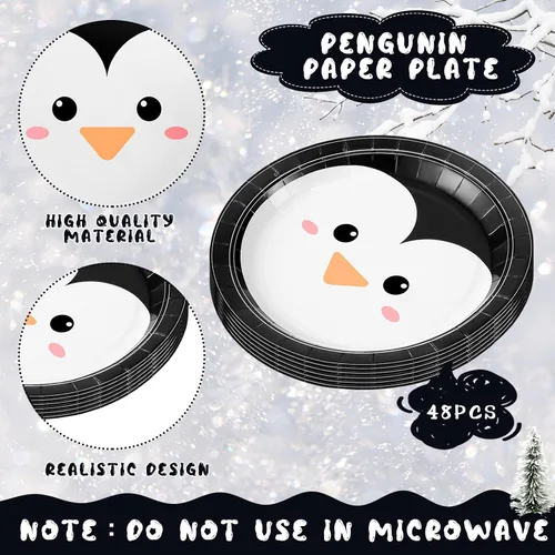 Miniatura 3 de Yungyan 48 piezas de decoraciones de fiesta de invierno de 7 pulgadas, platos de papel de pingüino, suministros de fiesta de pingüinos, platos