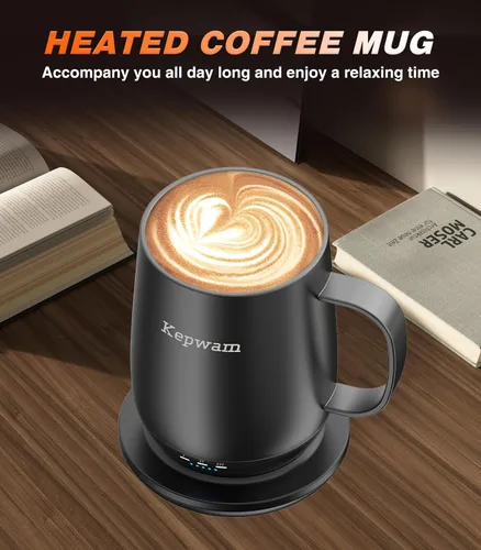 Miniatura 5 de Kepwam Taza de café autocalentable T2, taza de café con calefacción inteligente de 16 onzas, duración de la batería de 150 minutos, calentador