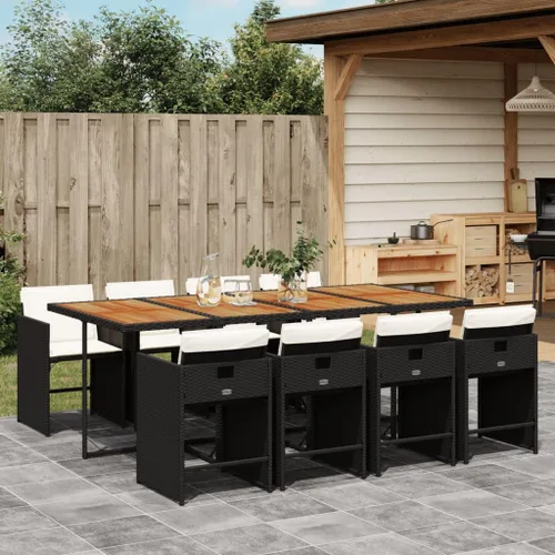 Miniatura 11 de 11-Piece Brown Poly Rattan Patio Dining Set with Cream Cushions Outdoor Furniture Foldable Chairs Tempered Glass Table for Garden Backyard Patio