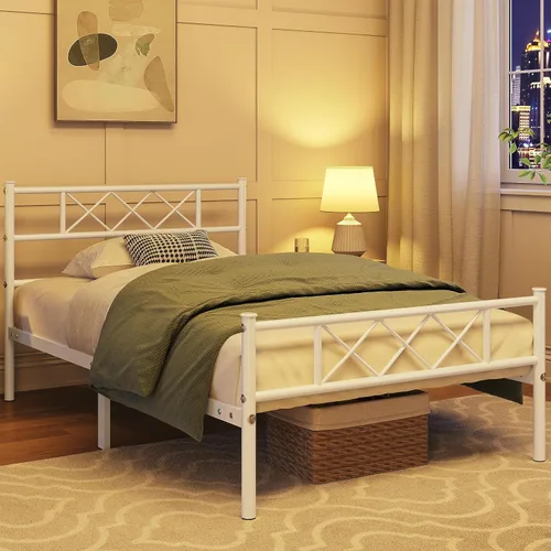 Miniatura 11 de Topeakmart Base de cama de metal negro con cabecero, base de colchón, cama de plataforma, base de cama con listones, tamaño individual