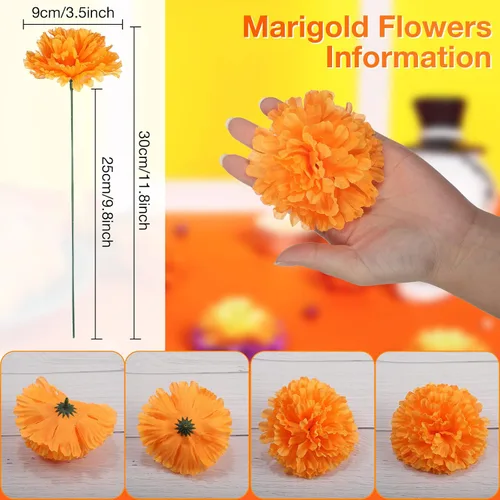 Miniatura 2 de Cindeer Paquete de 200 flores artificiales de caléndula con tallos a granel de 3.5 pulgadas, caléndulas falsas de caléndula de seda para bricolaje