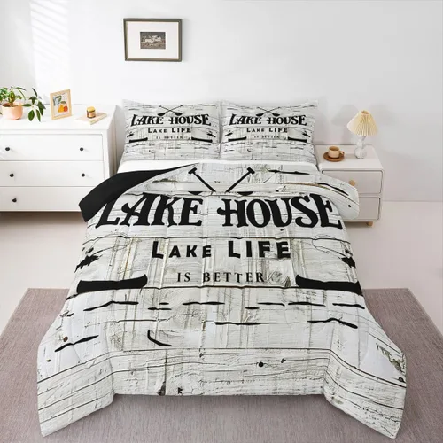 Miniatura 16 de Erosebridal Juego de edredón de barco muelle, juego de ropa de cama con diseño de paleta de lago, tamaño individual para niños, adolescentes