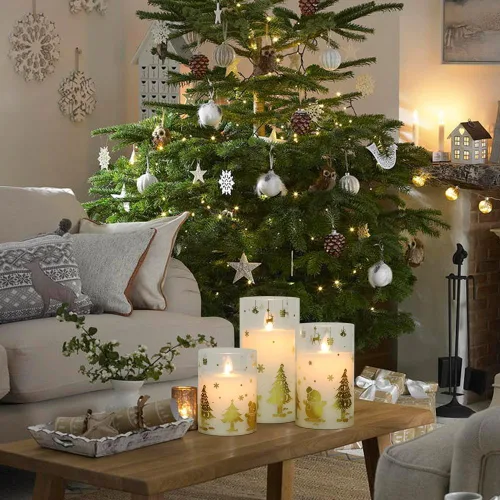 Miniatura 7 de Velas de Navidad sin llama que funcionan con pilas, control remoto y temporizador parpadeante, velas LED de pilar de cristal, mecha móvil, cera