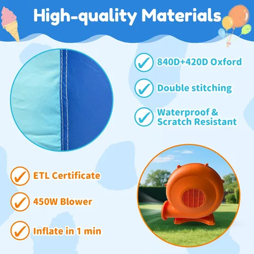 Miniatura 6 de MUKDIY - Casa inflable para niños con doble tobogán, castillo de salto de 9.5 pies x 9.5 pies para niños, incluye soplador de 450 W, castillo