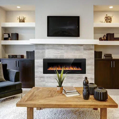 Miniatura 7 de Joy Pebble - Insertos de chimenea eléctrica de 50 pulgadas, chimenea eléctrica empotrada en la pared y montada en la pared 750/1500W, pantalla