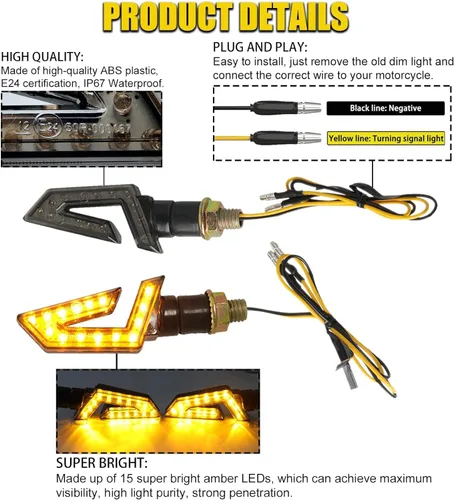 Miniatura 2 de DREAMIZER 4 luces intermitentes de motocicleta con flecha, 15 LED, 12 V, intermitentes de motocicleta, lámpara ámbar, compatible con motocicletas
