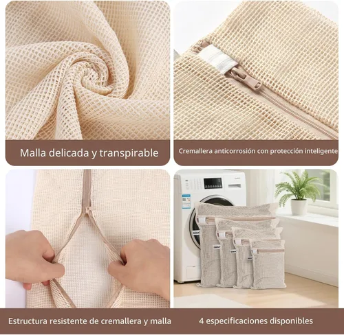 Miniatura 5 de Bolsas de lavandería de malla 100% algodón, suaves de primera calidad, sin tinte, juego de 4, naturales