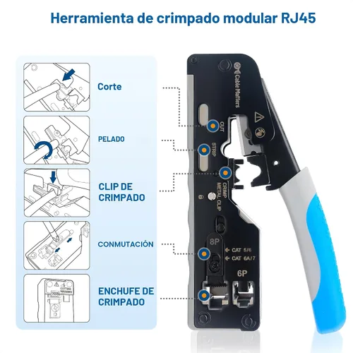Miniatura 2 de Cable Matters Herramienta de Crimpado Modular Todo en Uno Ethernet Cat 8 (Herramienta de Crimpado Cat5 Cat6 Cat7 Cat8) para Conectores Pasantes