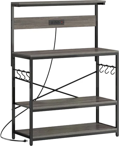 Miniatura 21 de SUPERJARE - Estante para panaderos con tomas de corriente, soporte para microondas de 39.4 x 14.3 pulgadas, estante de almacenamiento con estante