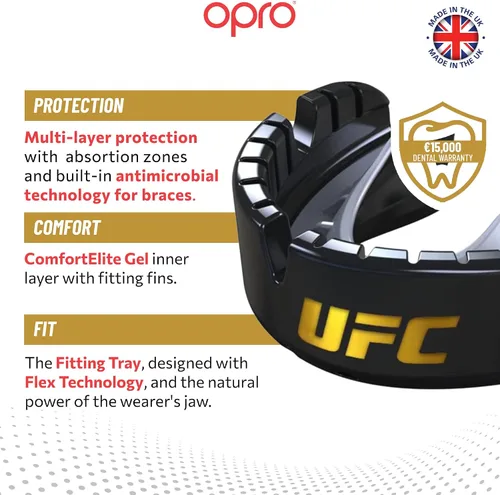 Miniatura 3 de OPRO Gold Level Braces Protector Bucal, Protector Bucal Moldeable para Comodidad y Ajuste para Boxeo, Hockey, MMA, UFC, Fútbol, Protección de Ufc