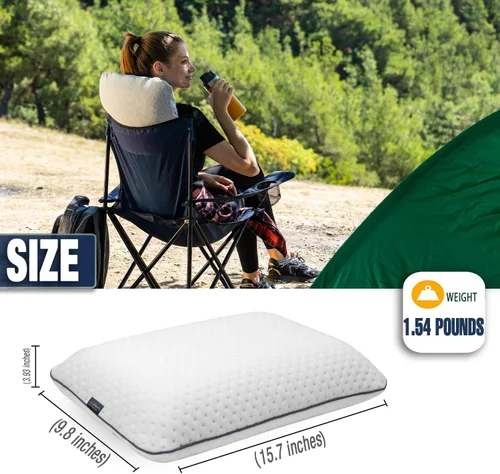 Miniatura 4 de alkamto Almohada de espuma viscoelástica cómoda para viajes y campamentos, bolsa portátil fácil de transportar, funda de almohada con regulación