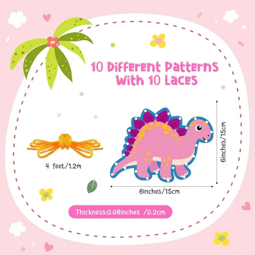 Miniatura 2 de Pajean Juego de 10 tarjetas con cordones para niños, tarjetas de costura de animales de doble cara, 10 estilos, manualidades de juguete para niños a