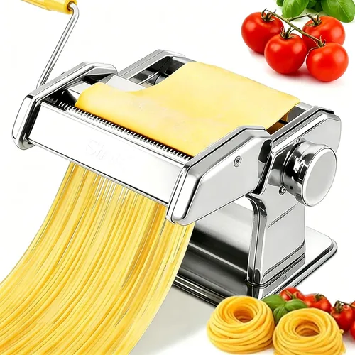 Miniatura 9 de Máquina para hacer pasta con 7 ajustes de grosor ajustables, máquina manual de fideos de acero inoxidable, rodillo de pasta y cortadores con mango