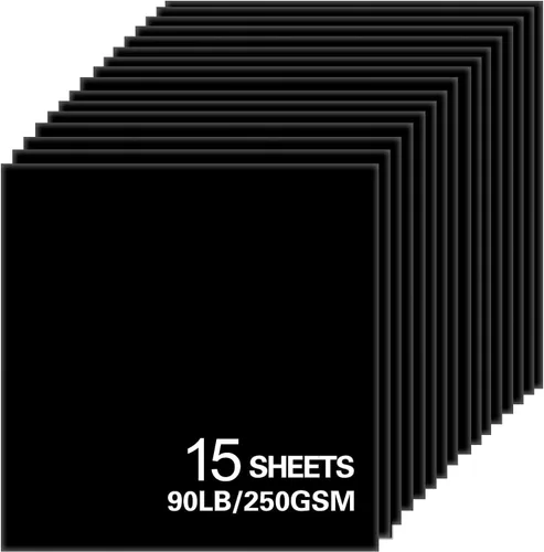 15 hojas de papel de cartulina negra, cartulina de 12 x 12 pulgadas para Cricut, papel de construcción grueso para hacer tarjetas, álbumes de Negro