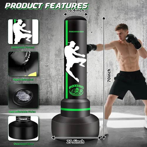 Miniatura 6 de Heavy Punching Bag with Stand Adults Teens,70" Freestanding Boxing Bags Kicking Bag Heavy Bag with Boxing Gloves and Electric Air Pump, Kickboxing