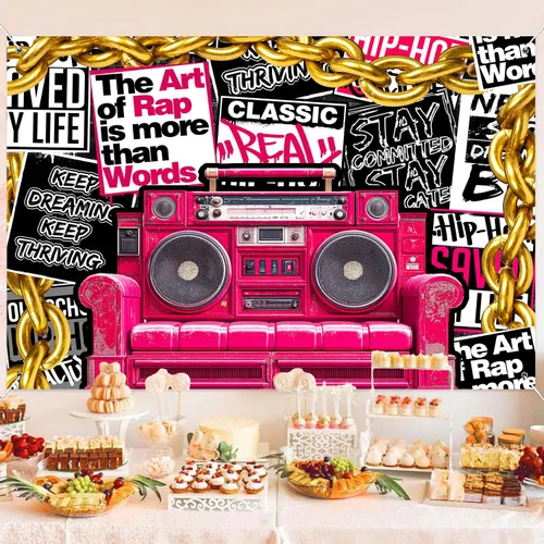 Miniatura 4 de HANYING HY070YL - Telón de fondo de hip hop de los años 90, música clásica retro, música rock, fotografía de moda, pancarta de fiesta de graffiti