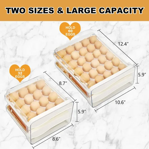 Miniatura 5 de Recipiente de almacenamiento de huevos para refrigerador,Soporte para 32 huevos para refrigerador,Organizador de huevos de gran capacidad