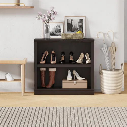 Miniatura 7 de blini Estantería de 2 estantes, estanterías de madera, 33 pulgadas de ancho, estanterías de exhibición y almacenamiento de pie, estanterías de roble