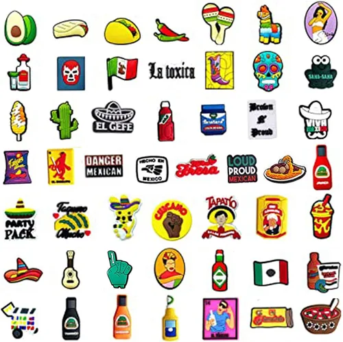 Miniatura 3 de 50,100,150 PCS Mexican Inspired Shoe Charms for Croc Clog Sandals, Deluxe Accessories Charms for Adults Women Men Party Favor