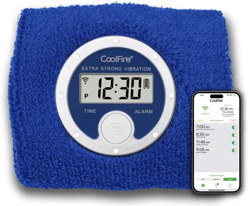 Coolfire - Reloj despertador con banda de sudoración vibratoria, pulsera de alarma silenciosa para despertarse, reloj de vibración para parejas, Azul