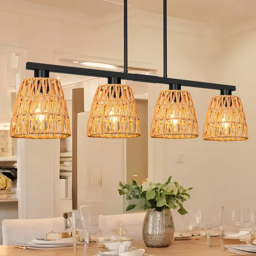 Miniatura 18 de Iluminación de isla de cocina de 4 luces, lámpara cromada para comedor, luz de isla para colgar sobre la mesa para candelabros lineales de granja