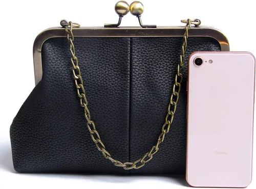 Miniatura 3 de Lanpet Cartera clásica para mujer con cierre de beso, con correa de cadena, bolso de hombro