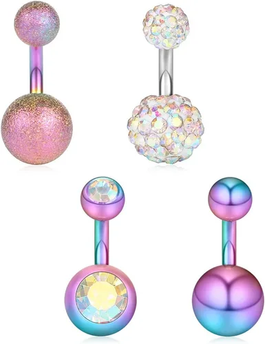 Miniatura 7 de Ruifan 14G 0.236 in 1/4 pulgadas 316L Acero quirúrgico cristal ferido CZ corto ombligo aretes de ombligo anillos de botón 4-6 piezas