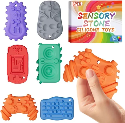 Juguetes sensoriales antiestrés para niños y adultos, 6 piedras sensoriales texturizadas para autismo, TDAH, niños, calmantes, piedras de