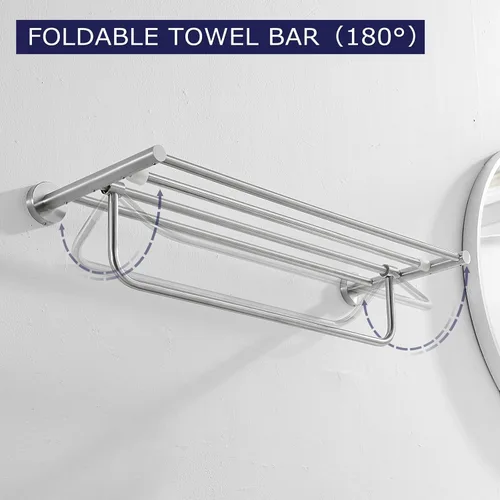 Miniatura 4 de VOLPONE Toallero de baño - Estante de toallas de acero inoxidable con barra de toalla de 24 pulgadas, organizador de almacenamiento de toallas Plata