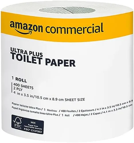 Miniatura 4 de AmazonCommercial Papel higiénico ultra plus de 2 capas/Papel para baño, seguro para fosa séptica, Certificado FSC, sin perfume, 400 hojas por rollo