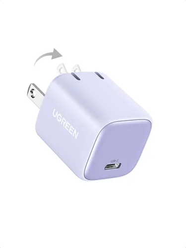 UGREEN Cargador USB C de 30 W, Bloque de Carga de Pared Rápida Plegable GaN PPS Compacto Nexode, Adaptador de Corriente USB-C para iPhone Púrpura