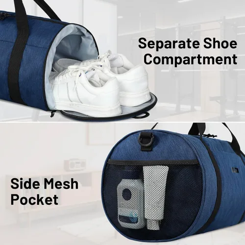 Miniatura 3 de MIER Bolsa de deporte redonda con compartimento para zapatos y bolsillo húmedo, bolsa de mano ligera para hombres y mujeres, entrenamiento, fitness