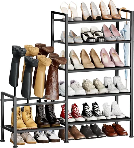 Miniatura 9 de Homsorout Zapatero organizador y almacenamiento – Zapatero de metal de 4 niveles con almacenamiento para botas y lateral cualquier combinación