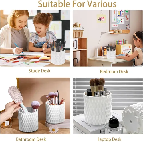 Miniatura 5 de VORA Soporte para brochas de maquillaje, organizador de brochas de maquillaje giratorio de 360° con 5 ranuras, soporte para brochas de maquillaje