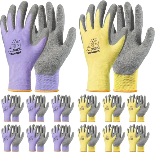 Miniatura 21 de toolant Guantes de trabajo de látex arrugado a granel, guantes de trabajo de seguridad con revestimiento de goma para hombres y mujeres, 12 pares