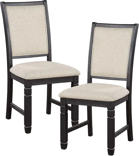 Miniatura 5 de Lexicon Braun - Juego de 2 sillas de comedor de madera rústica, tapizadas beige, asiento de cocina tradicional sin brazos, marco de madera maciza