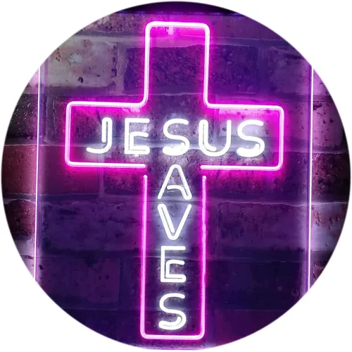 Miniatura 9 de ADVPRO Placa de pared con diseño de Jesús salva cruz, regalos de inauguración de la casa, letrero de neón LED de doble color, azul y rojo, 8.5 x 12