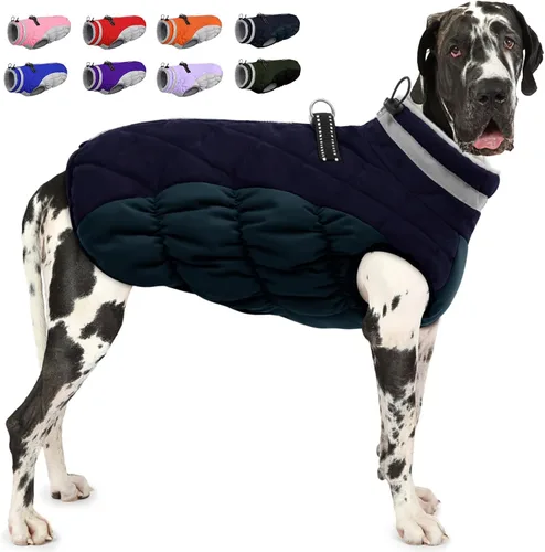 Miniatura 8 de AOFITEE Abrigo para perro, chaquetas cálidas para perros grandes, abrigo reflectante de cuello alto para perros con arnés integrado, impermeable
