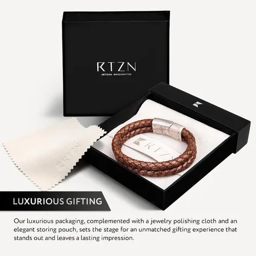 Miniatura 45 de RTZN® Brown Leather Bracelet for Men – Premium Artisan Handcrafted Mens Leather Bracelet – Multi-Stand Mens Bracelet Leather Collection Beaded