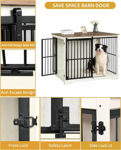 Miniatura 5 de Hzuaneri XXL Mueble de jaula grande para perros, mueble de perrera de interior de 46.9" con puerta de granero, jaula alta de madera para perros