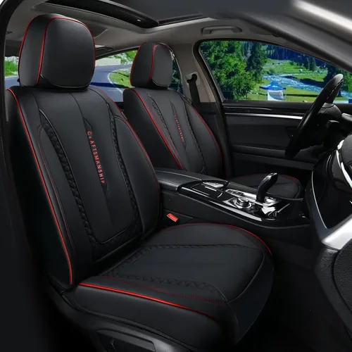 Miniatura 27 de Coverado Juego completo de fundas de asiento de automóvil, fundas rojas para asientos delanteros y traseros, de piel de napa impermeable, cojín