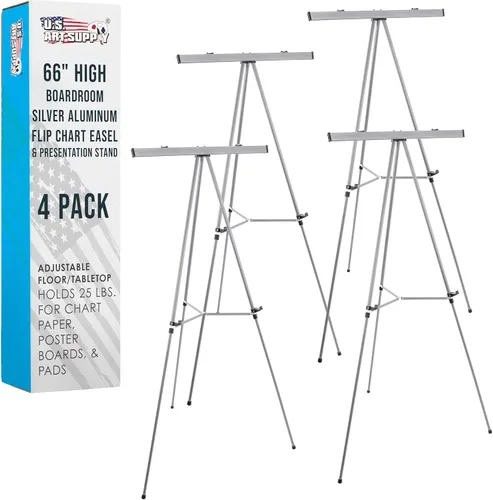 Miniatura 7 de U.S. Art Supply Caballete de aluminio plateado de 66 pulgadas de alto y soporte de presentación, para piso/mesa ajustable, trípode portátil, soporta